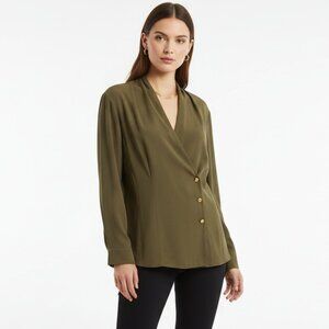 Escada Silk Taupe Brown Button Front Long Sleeve Jacket 42 8